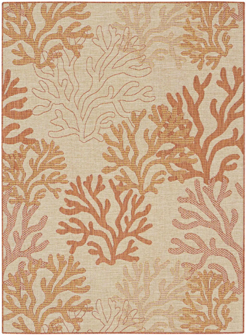 4' X 6' Coral And Beige Nautical Indoor Outdoor Area Rug Homeroots Outdoor