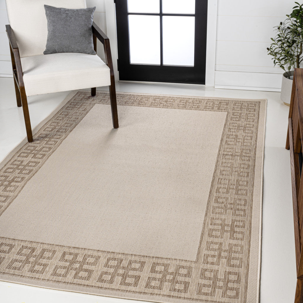 4' X 6' Cream And Beige Indoor Outdoor Area Rug - GreatEagleInc
