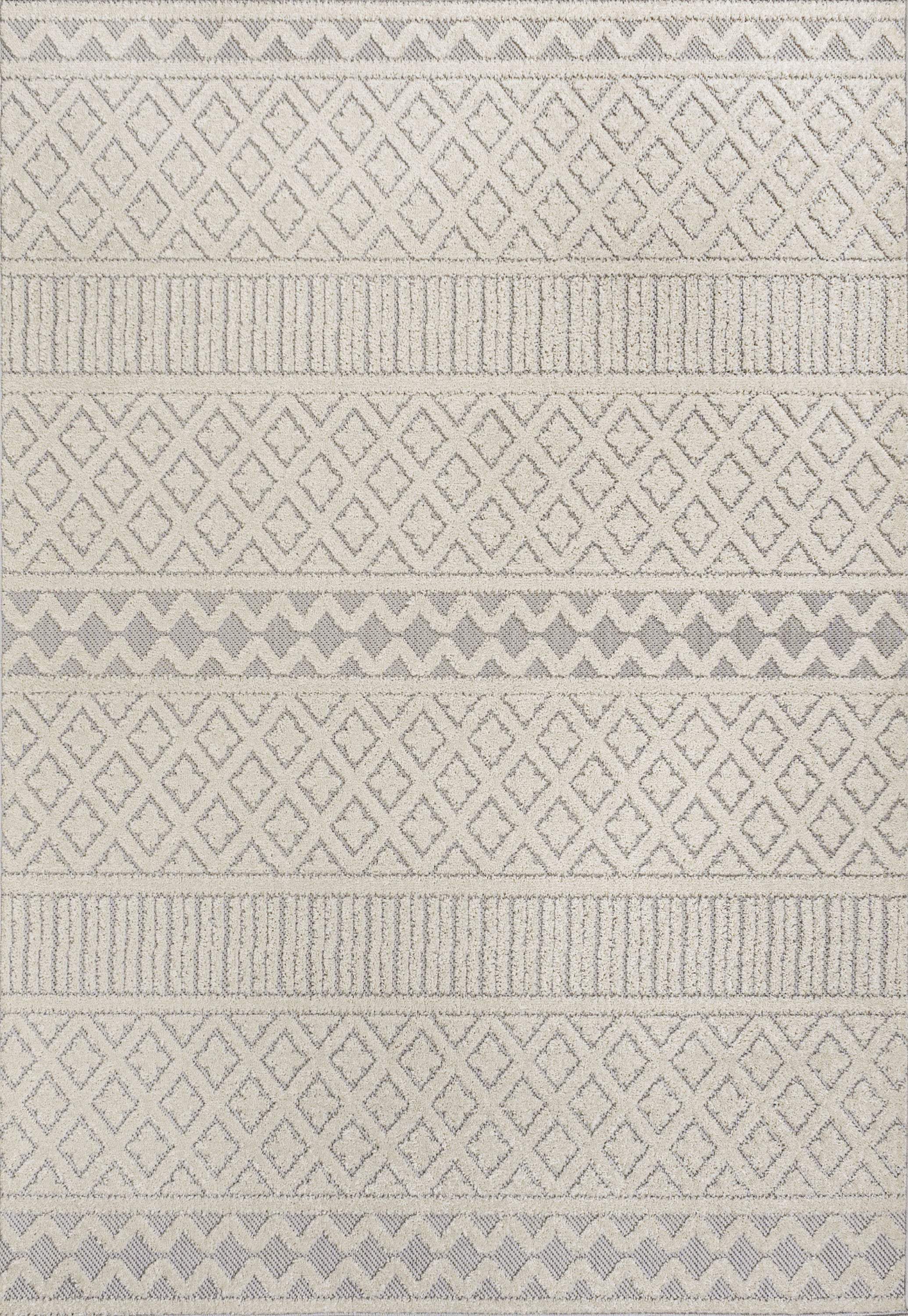 4' X 6' Cream And Gray Trellis Indoor Outdoor Area Rug - GreatEagleInc