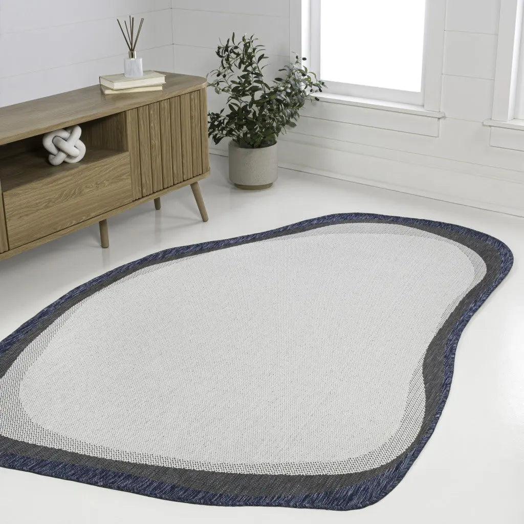 4' X 6' Cream And Navy Blue Abstract Indoor Outdoor Area Rug Homeroots Outdoor