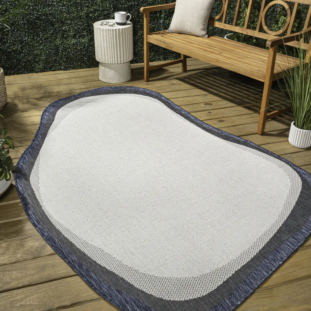 4' X 6' Cream And Navy Blue Abstract Indoor Outdoor Area Rug Homeroots Outdoor