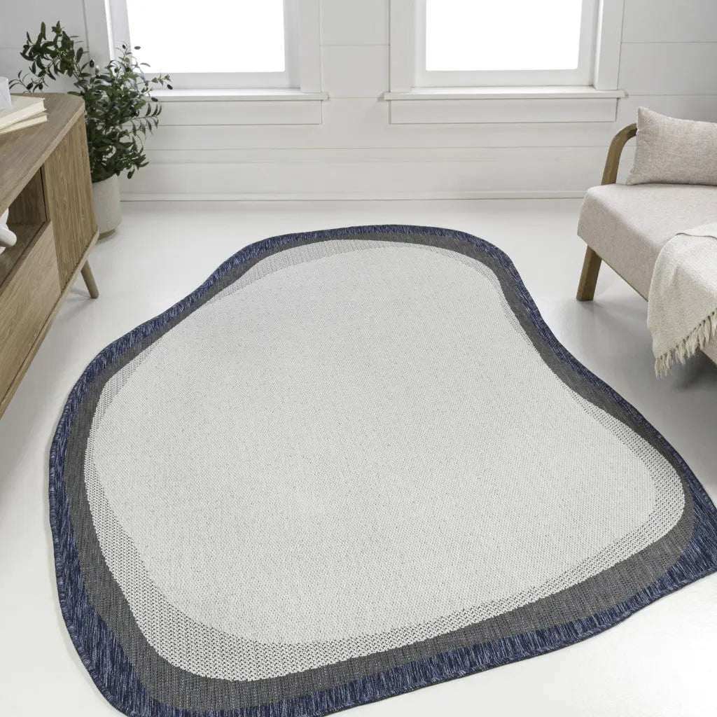 4' X 6' Cream And Navy Blue Abstract Indoor Outdoor Area Rug Homeroots Outdoor