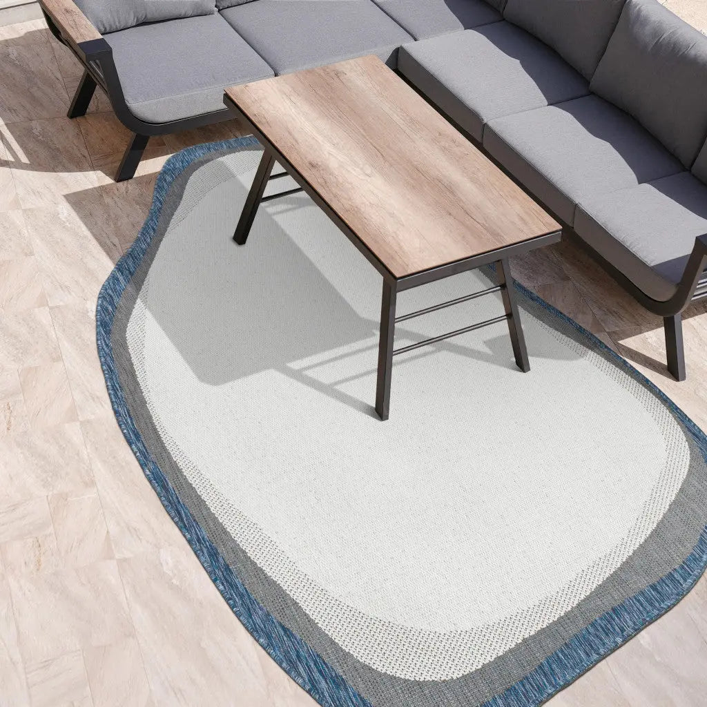4' X 6' Cream And Navy Blue Abstract Indoor Outdoor Area Rug Homeroots Outdoor