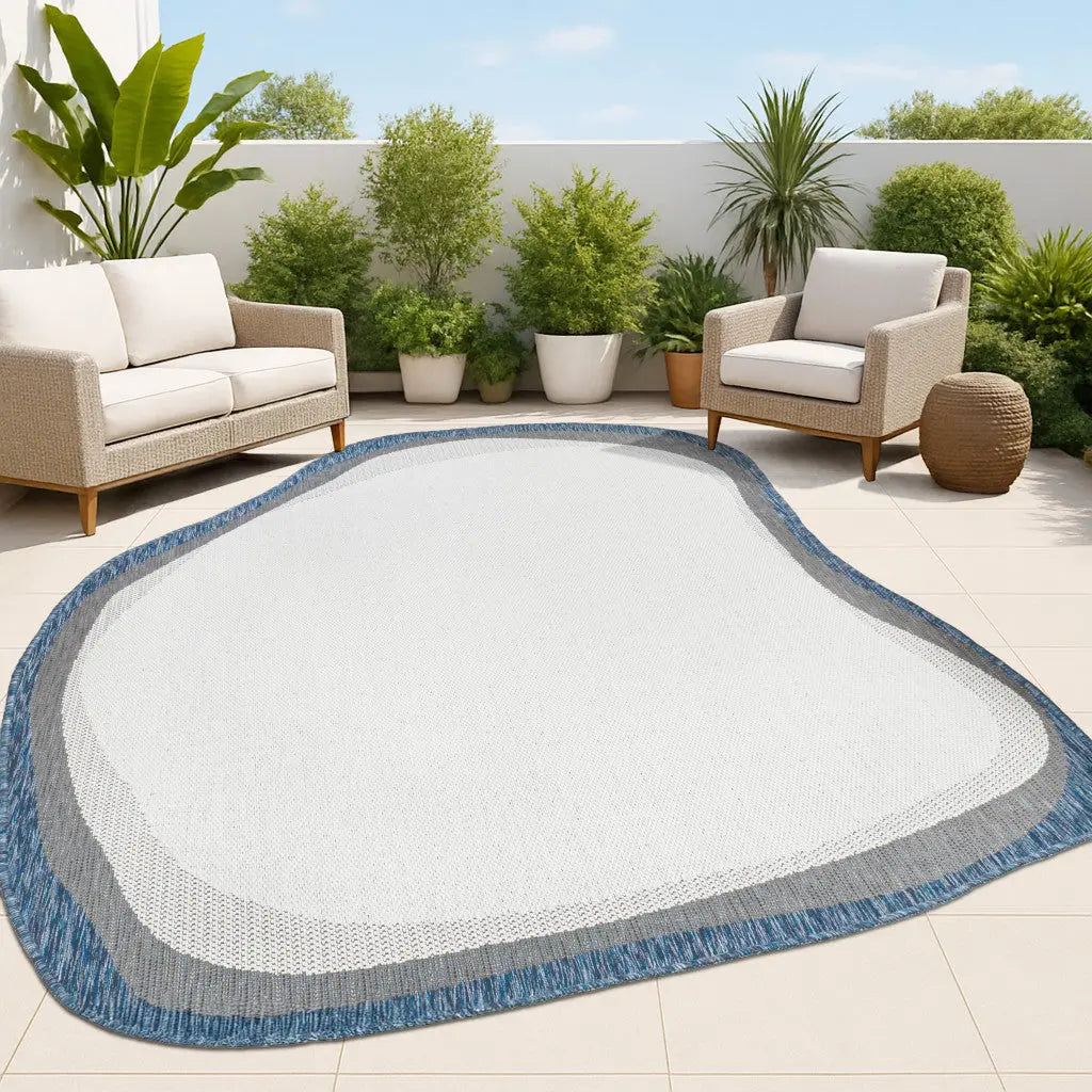 4' X 6' Cream And Navy Blue Abstract Indoor Outdoor Area Rug Homeroots Outdoor