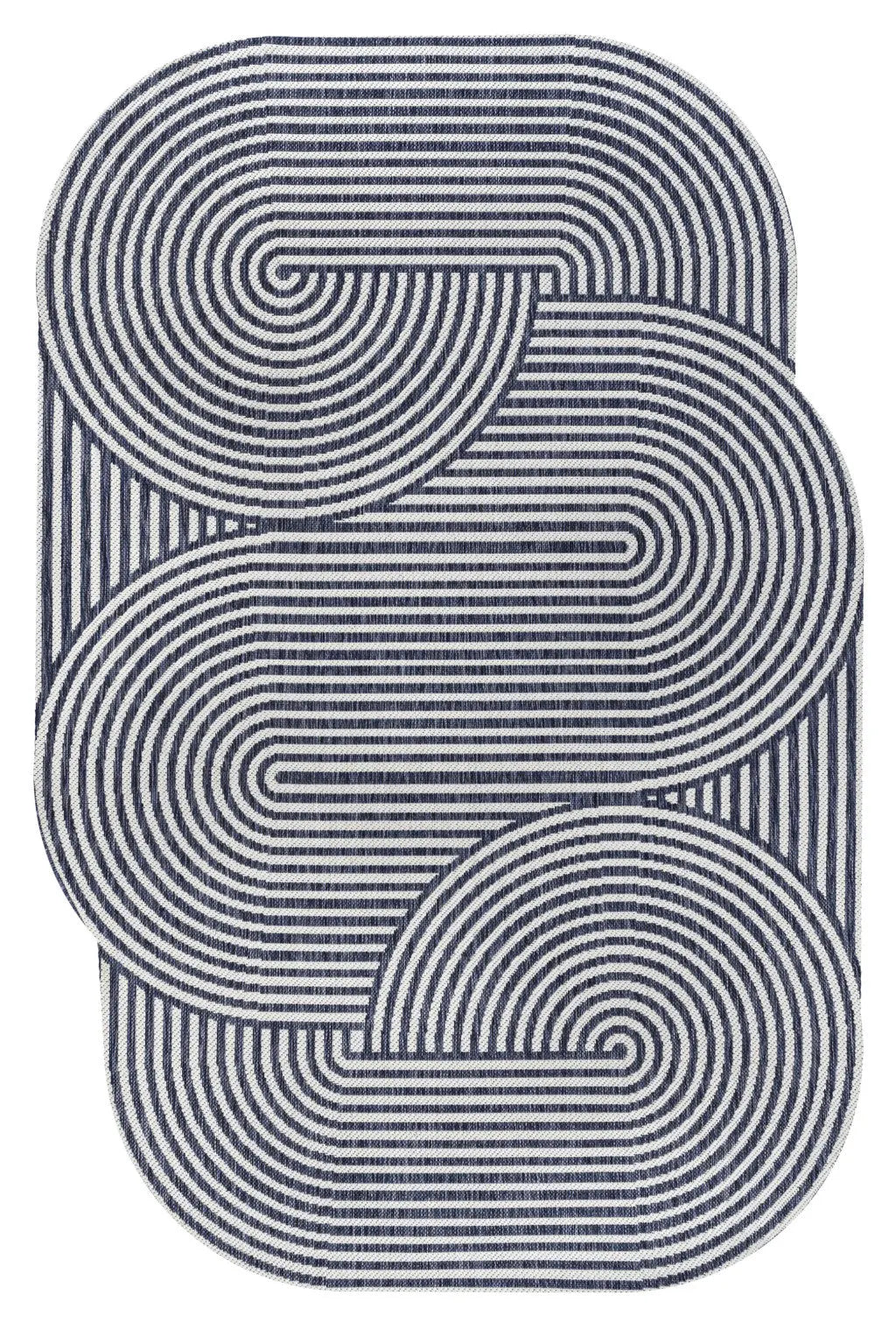 4' X 6' Cream And Navy Blue Abstract Indoor Outdoor Area Rug Homeroots Outdoor