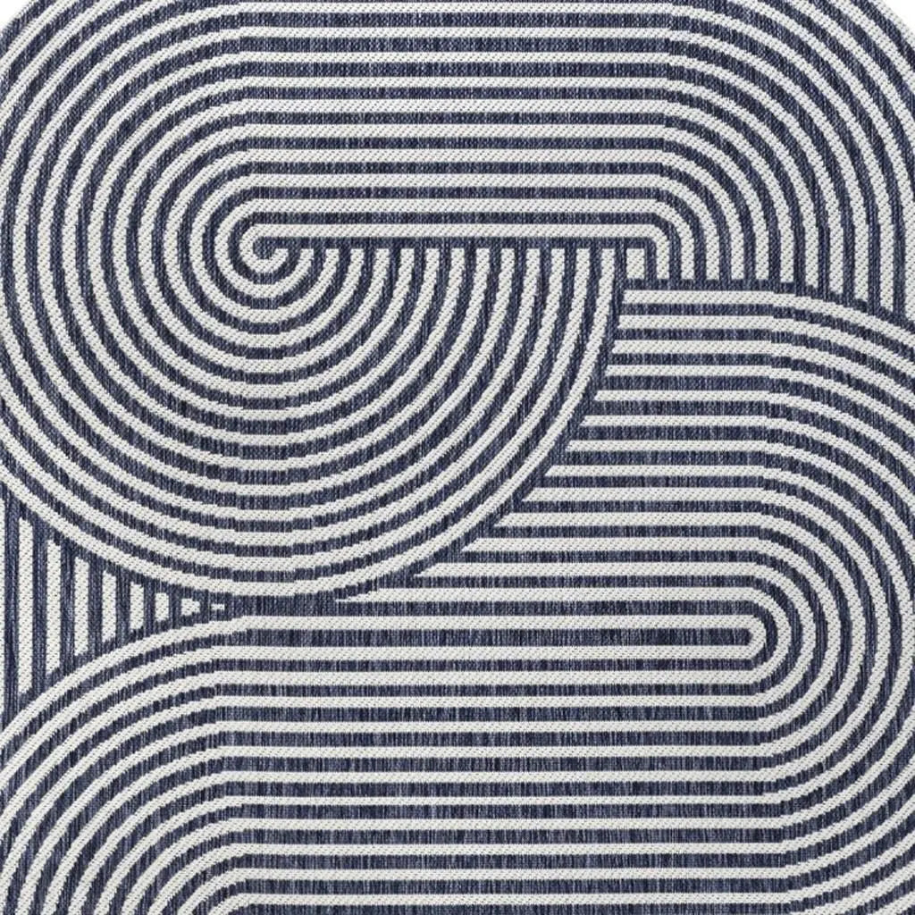 4' X 6' Cream And Navy Blue Abstract Indoor Outdoor Area Rug Homeroots Outdoor