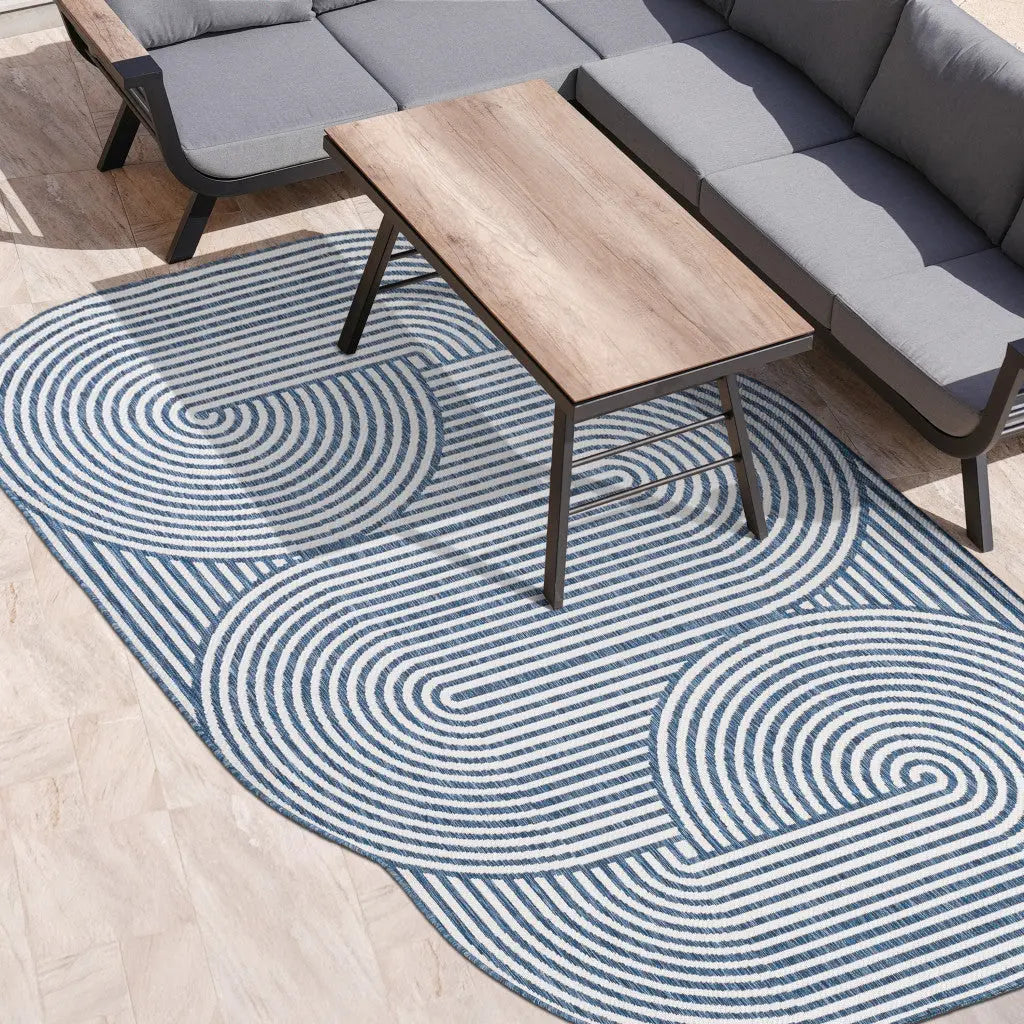 4' X 6' Cream And Navy Blue Abstract Indoor Outdoor Area Rug Homeroots Outdoor