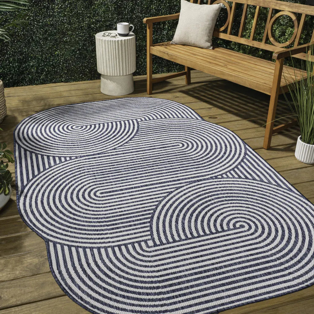 4' X 6' Cream And Navy Blue Abstract Indoor Outdoor Area Rug Homeroots Outdoor