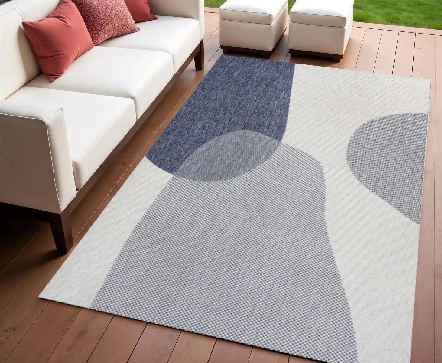 4' X 6' Cream And Navy Blue Geometric Indoor Outdoor Area Rug Homeroots Outdoor