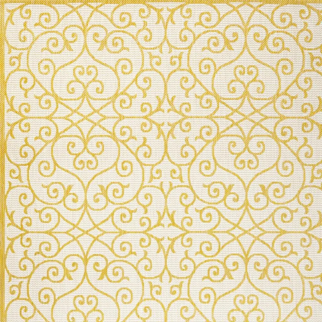 4' X 6' Cream And Yellow Geometric Indoor Outdoor Area Rug Homeroots Outdoor