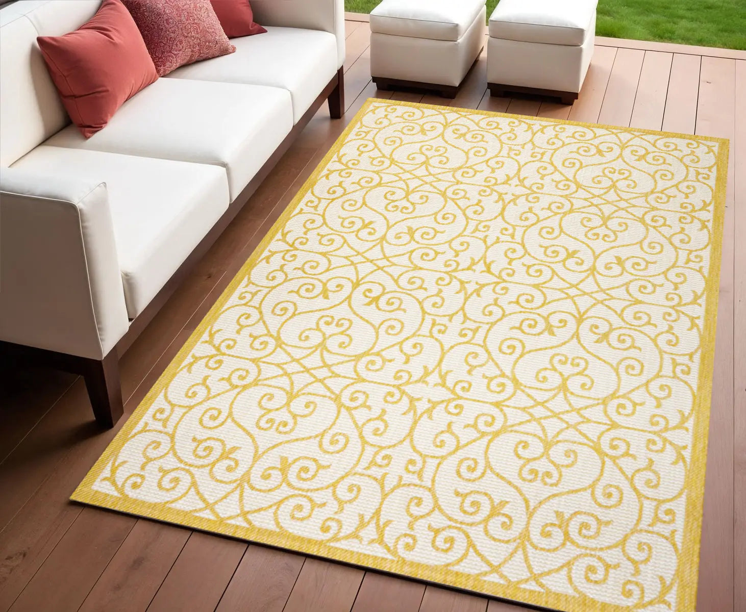 4' X 6' Cream And Yellow Geometric Indoor Outdoor Area Rug Homeroots Outdoor