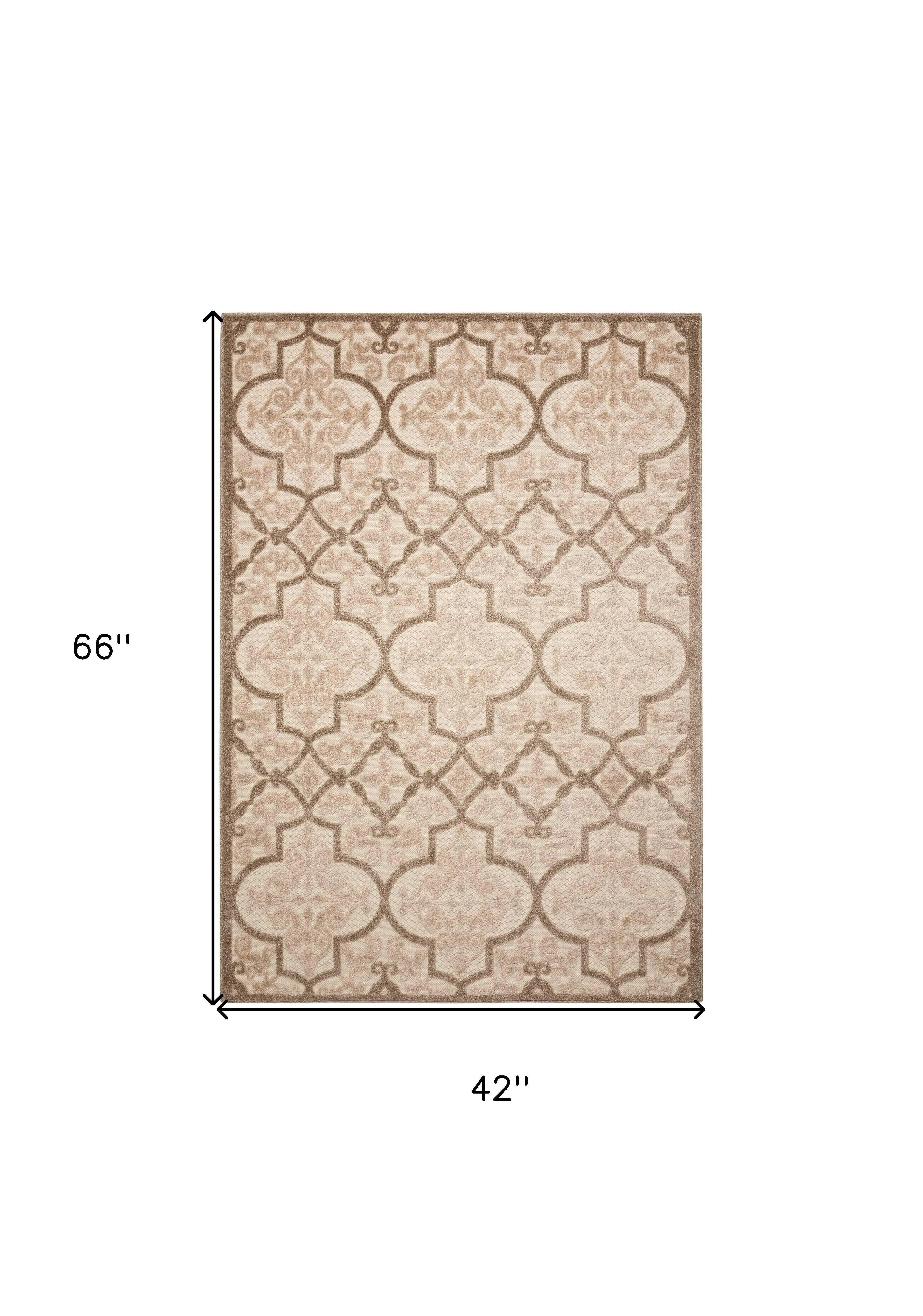 4' X 6' Cream Beige And Brown Trellis Indoor Outdoor Area Rug Homeroots Outdoor