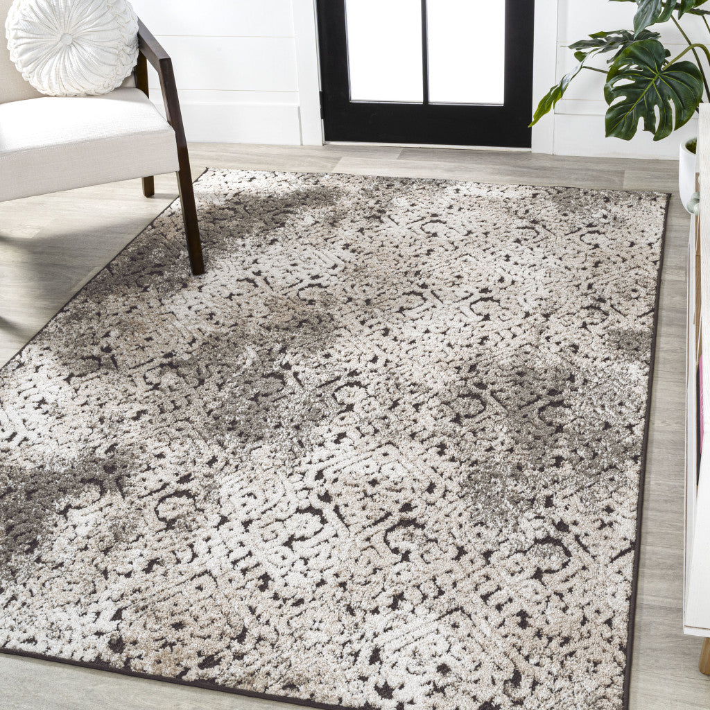 4' X 6' Cream Beige And Dark Gray Abstract Indoor Outdoor Area Rug - GreatEagleInc