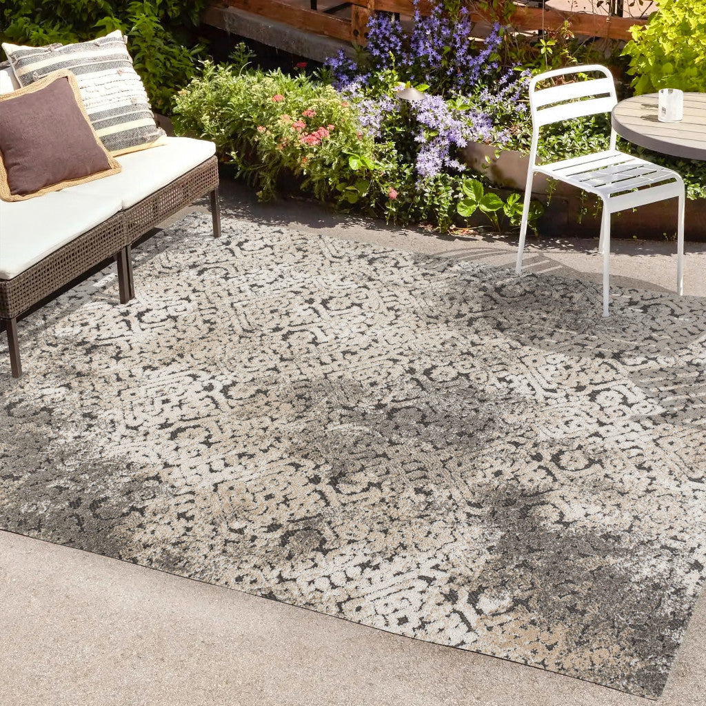4' X 6' Cream Beige And Dark Gray Abstract Indoor Outdoor Area Rug - GreatEagleInc