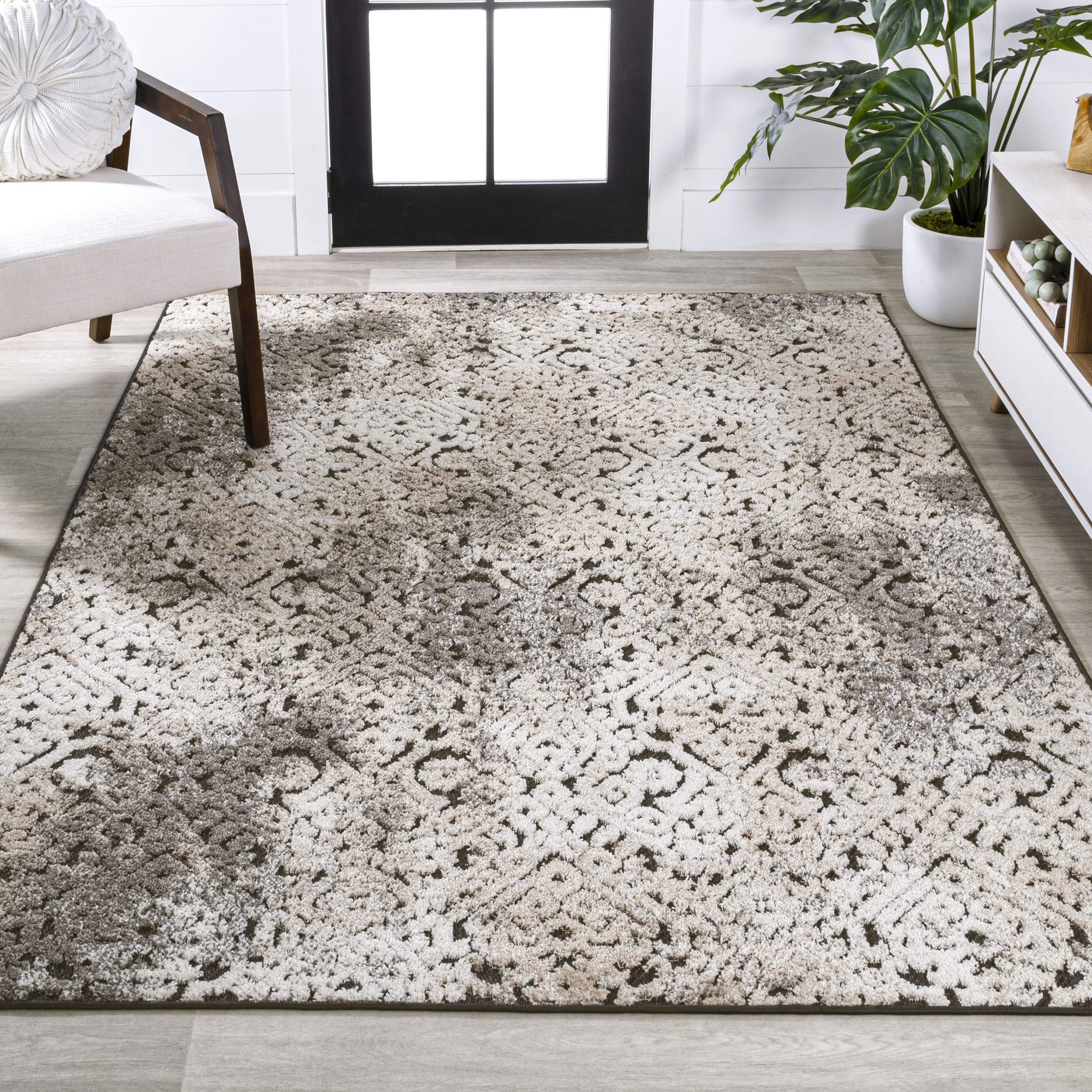 4' X 6' Cream Beige And Dark Gray Abstract Indoor Outdoor Area Rug - GreatEagleInc