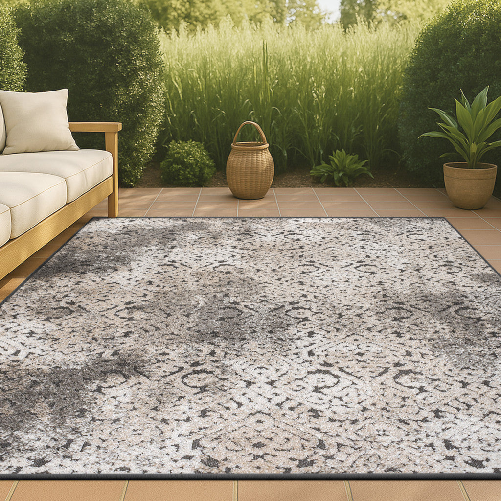 4' X 6' Cream Beige And Dark Gray Abstract Indoor Outdoor Area Rug - GreatEagleInc