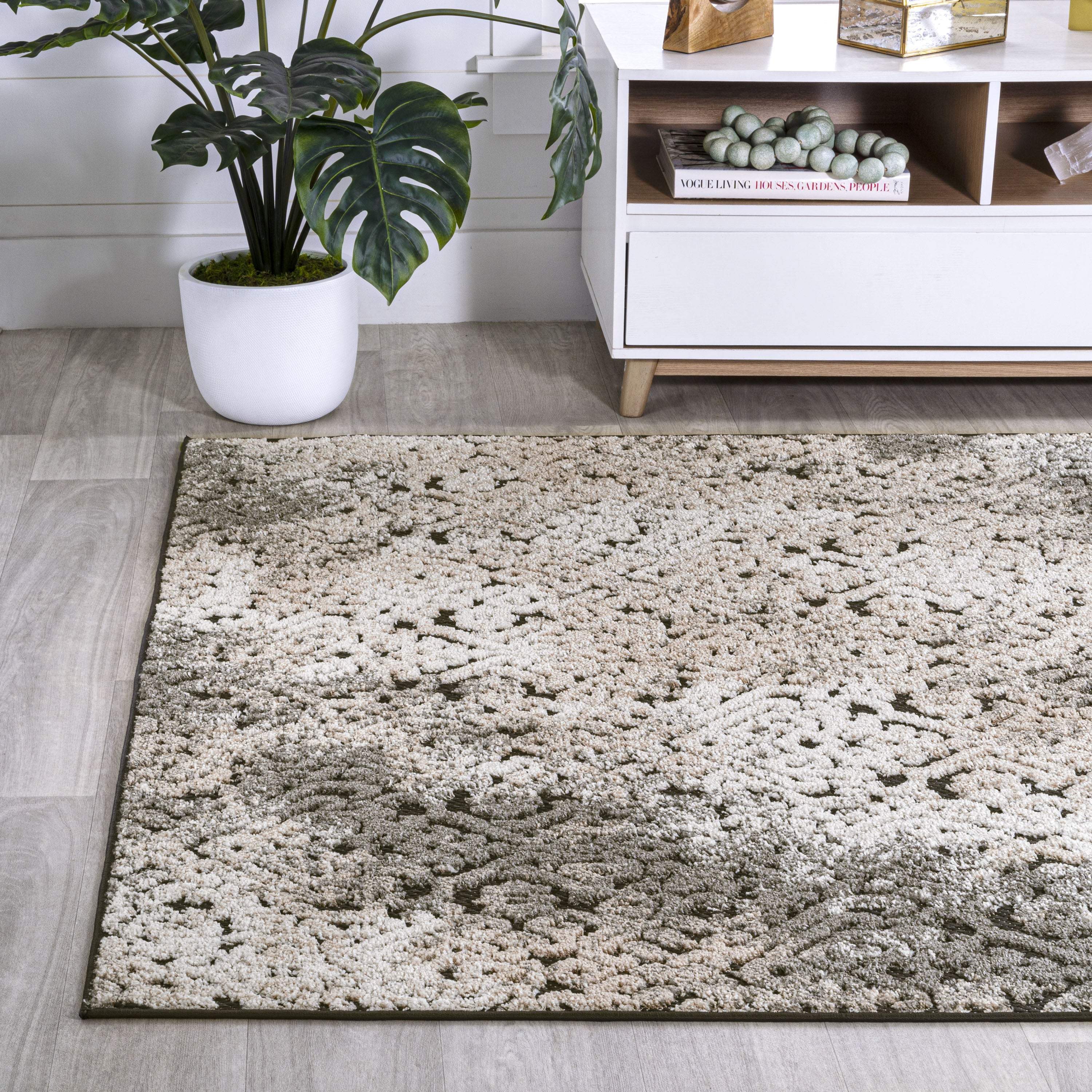 4' X 6' Cream Beige And Dark Gray Abstract Indoor Outdoor Area Rug - GreatEagleInc