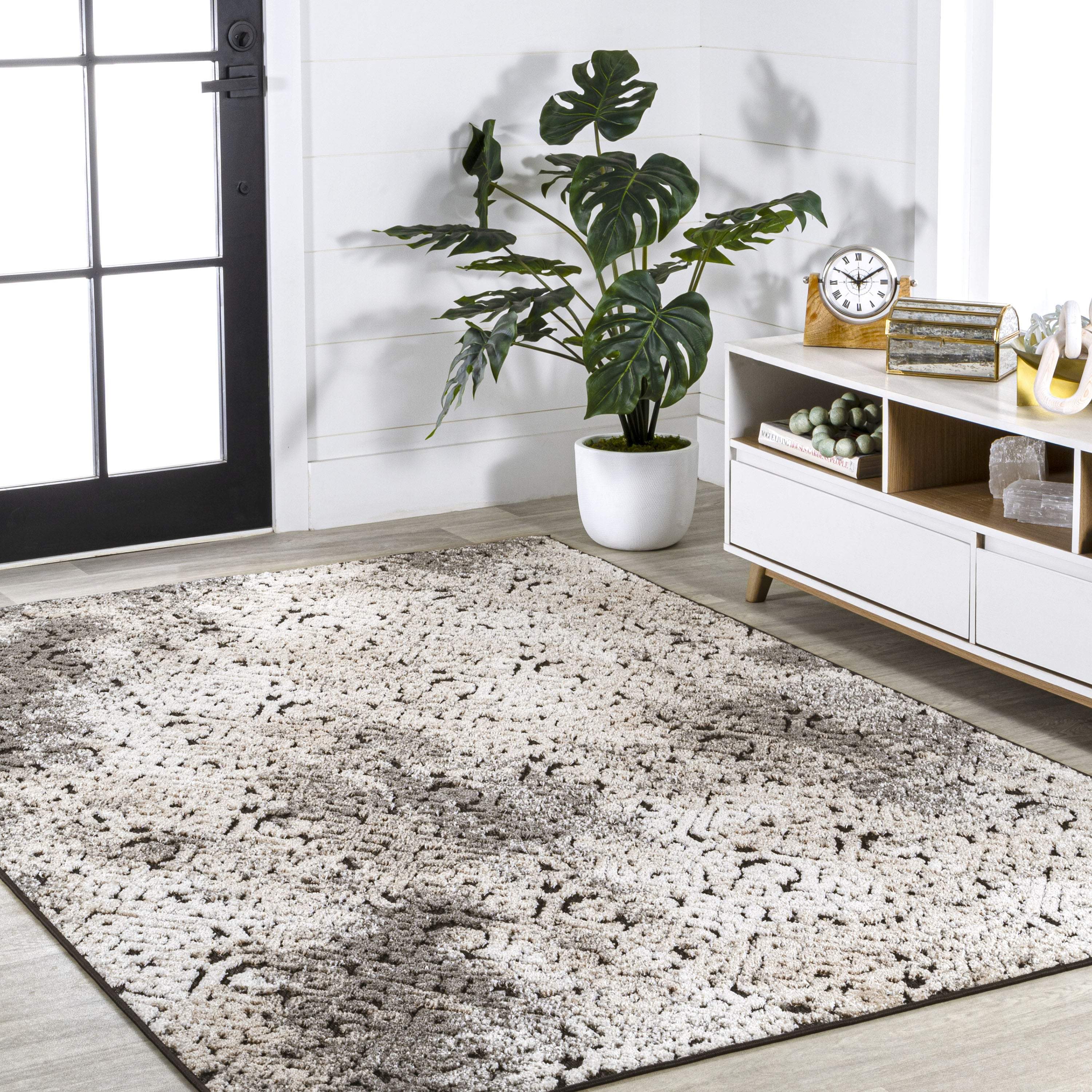 4' X 6' Cream Beige And Dark Gray Abstract Indoor Outdoor Area Rug - GreatEagleInc