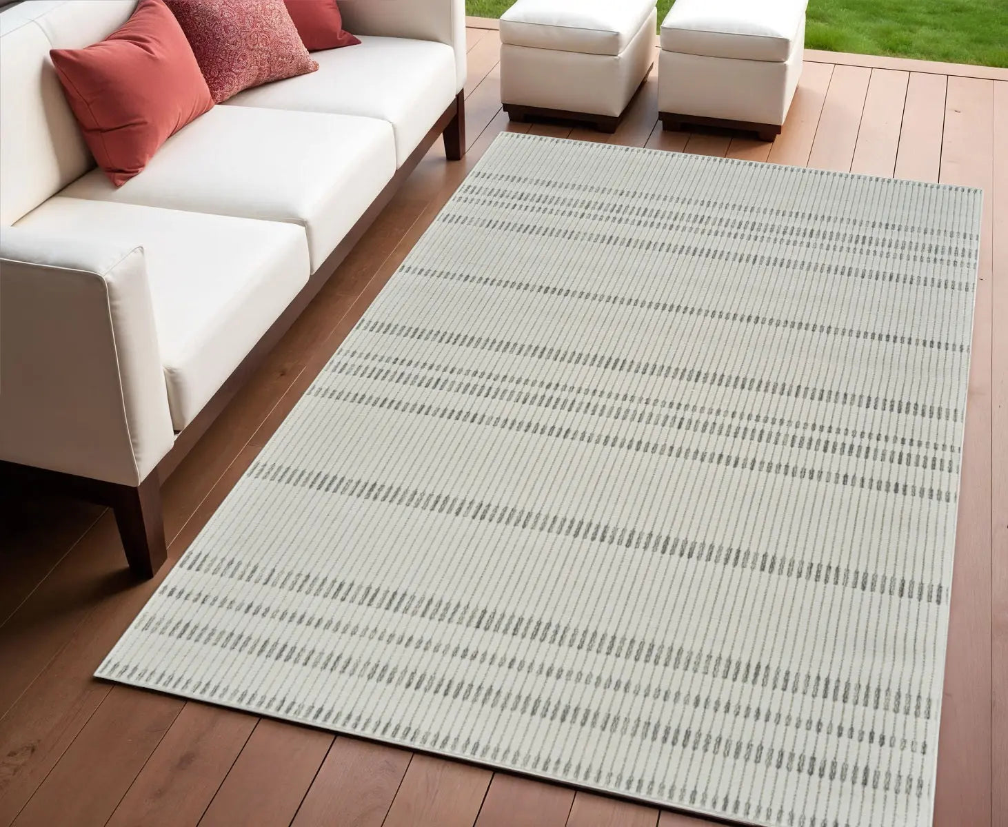 4' X 6' Cream and Beige Striped Distressed Indoor Outdoor Area Rug Homeroots Outdoor