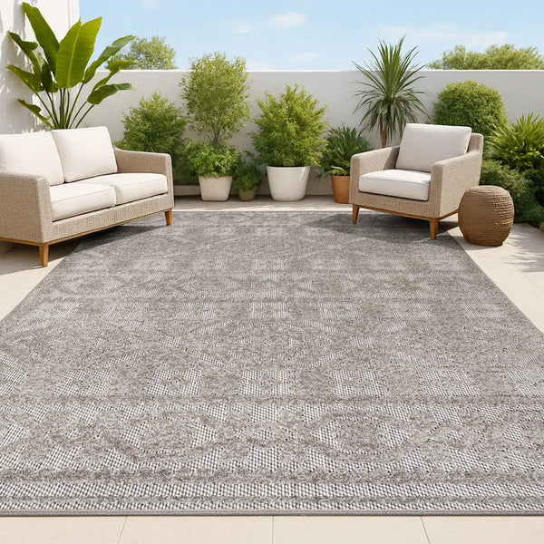 4' X 6' Dark Gray And Ivory Moroccan Indoor Outdoor Area Rug - GreatEagleInc