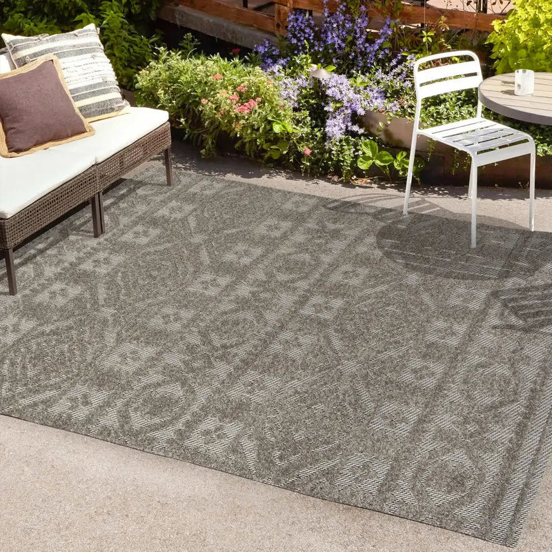 4' X 6' Dark Gray And Ivory Moroccan Indoor Outdoor Area Rug - GreatEagleInc