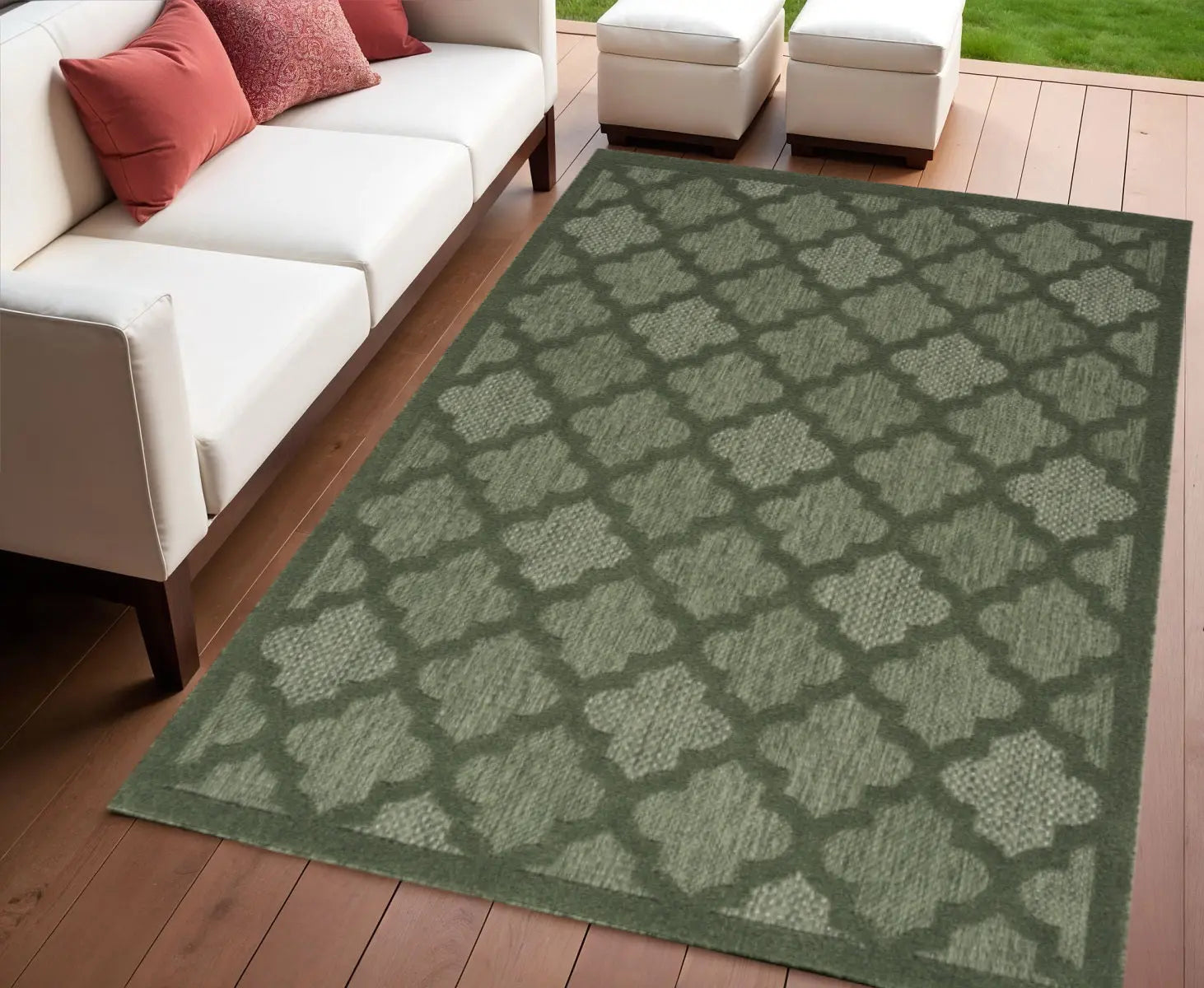 4' X 6' Dark Green And Light Green Trellis Indoor Outdoor Area Rug Homeroots Outdoor