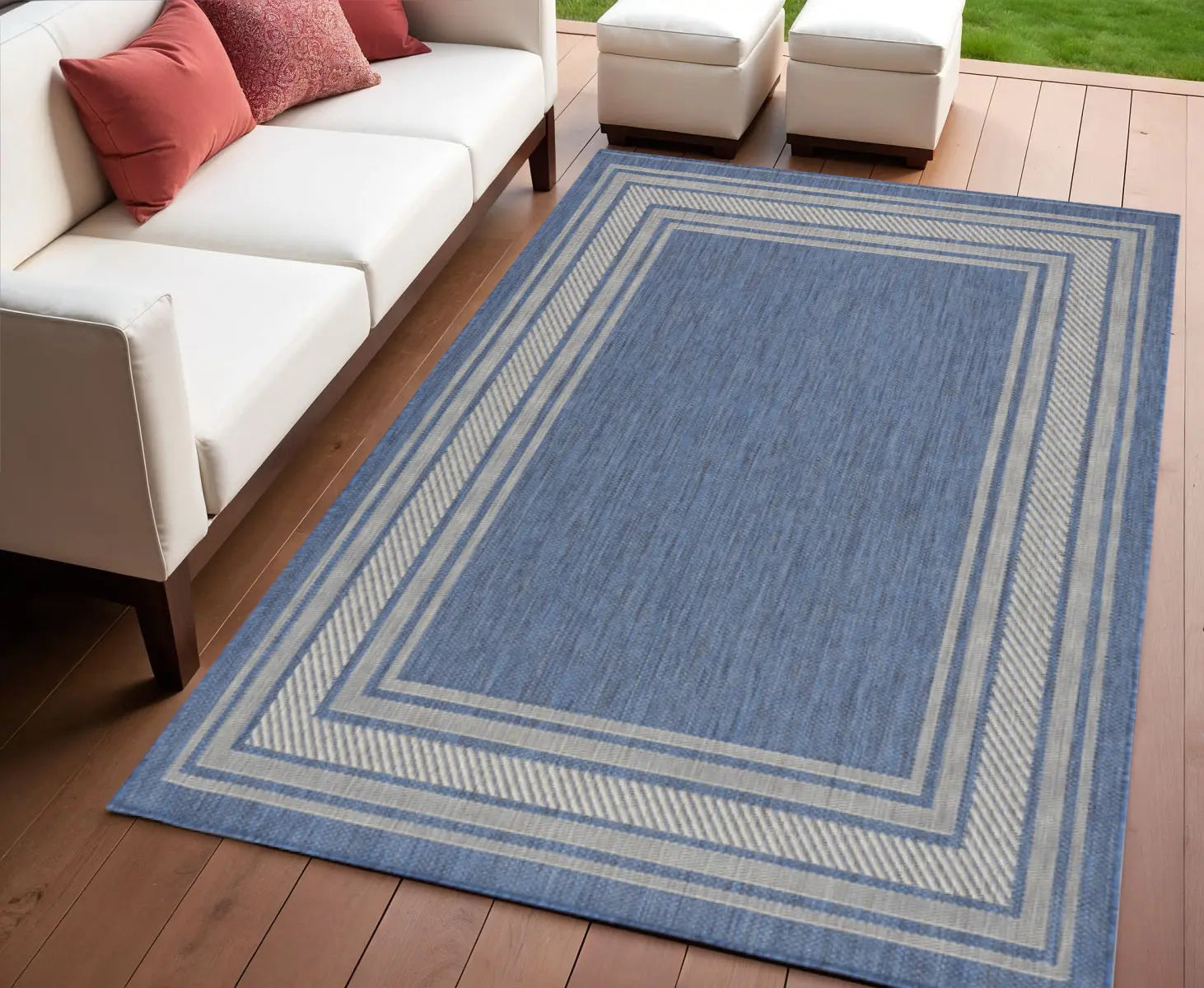 4' X 6' Denim Blue And Ivory Geometric Indoor Outdoor Area Rug Homeroots Outdoor