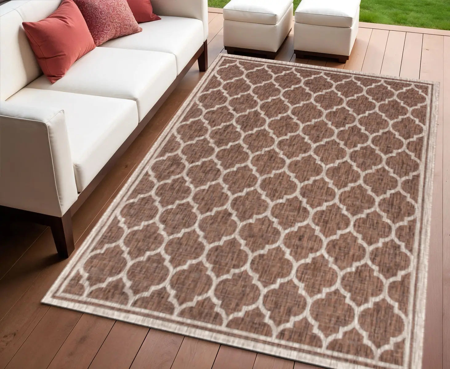 4' X 6' Espresso And Taupe Geometric Indoor Outdoor Area Rug Homeroots Outdoor