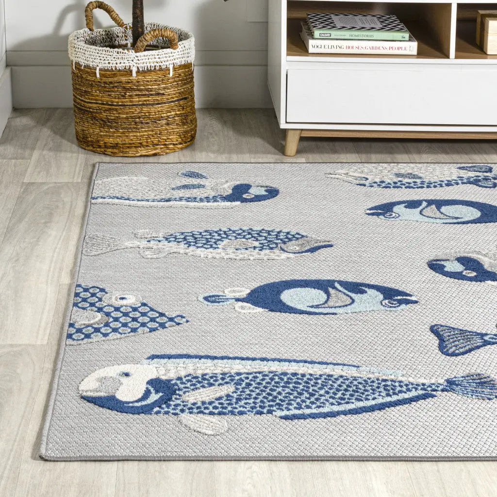 4' X 6' Gray And Navy Blue Animal Print Indoor Outdoor Area Rug Homeroots Outdoor