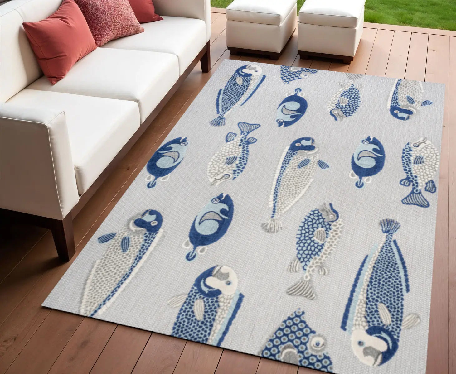 4' X 6' Gray And Navy Blue Animal Print Indoor Outdoor Area Rug Homeroots Outdoor