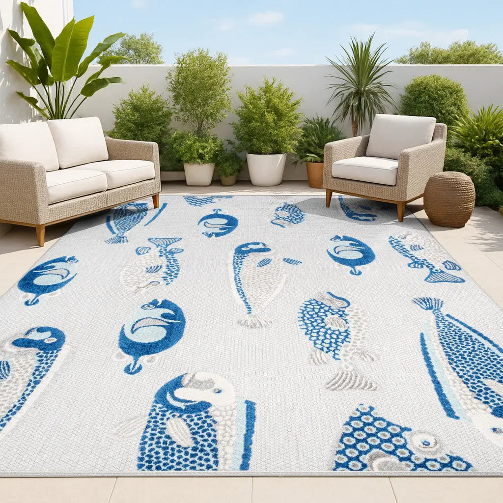 4' X 6' Gray And Navy Blue Animal Print Indoor Outdoor Area Rug Homeroots Outdoor