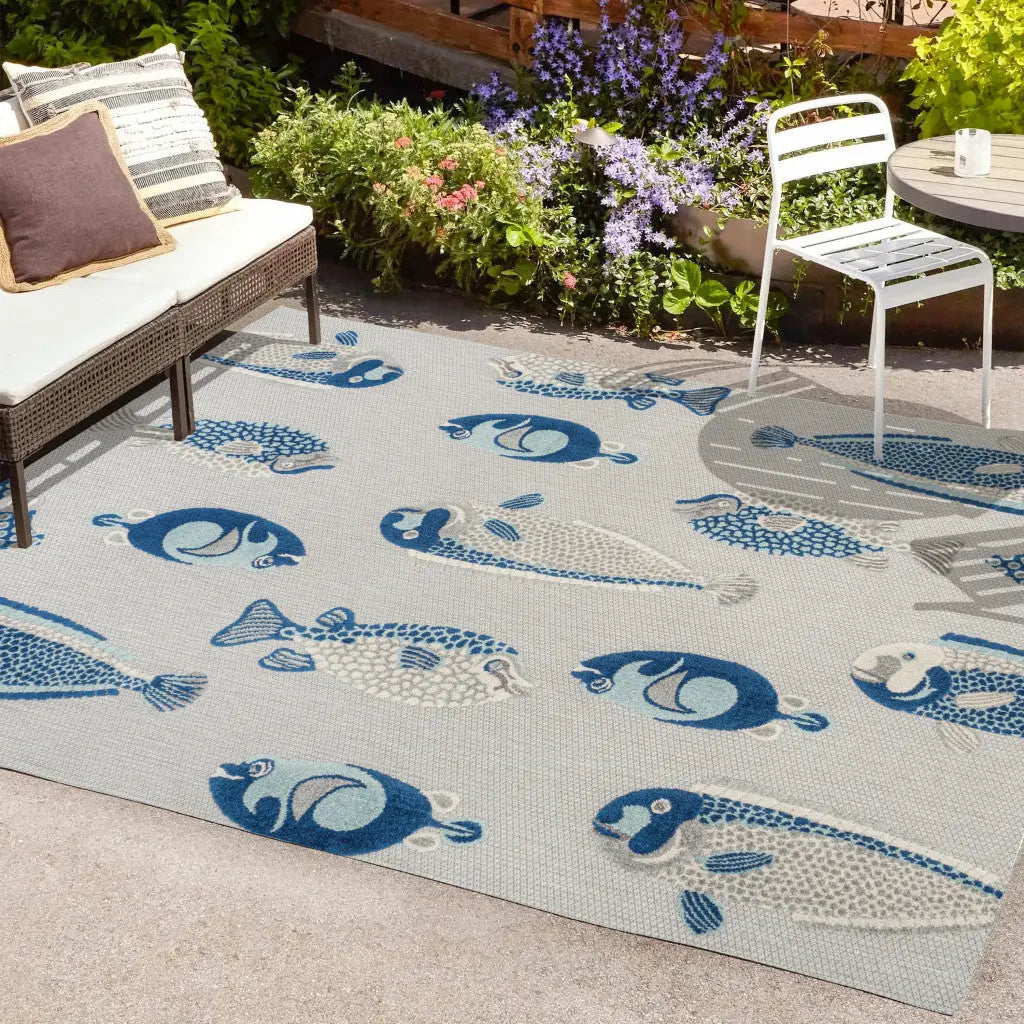 4' X 6' Gray And Navy Blue Animal Print Indoor Outdoor Area Rug Homeroots Outdoor