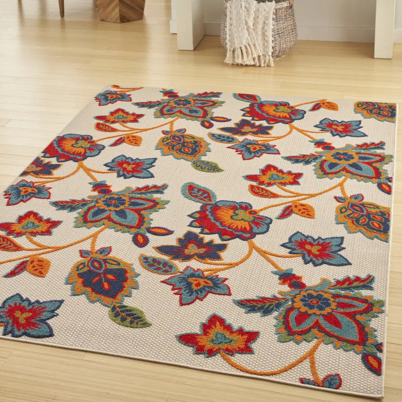 4' X 6' Gray Blue and Orange Floral Non Skid Indoor Outdoor Area Rug Homeroots Outdoor