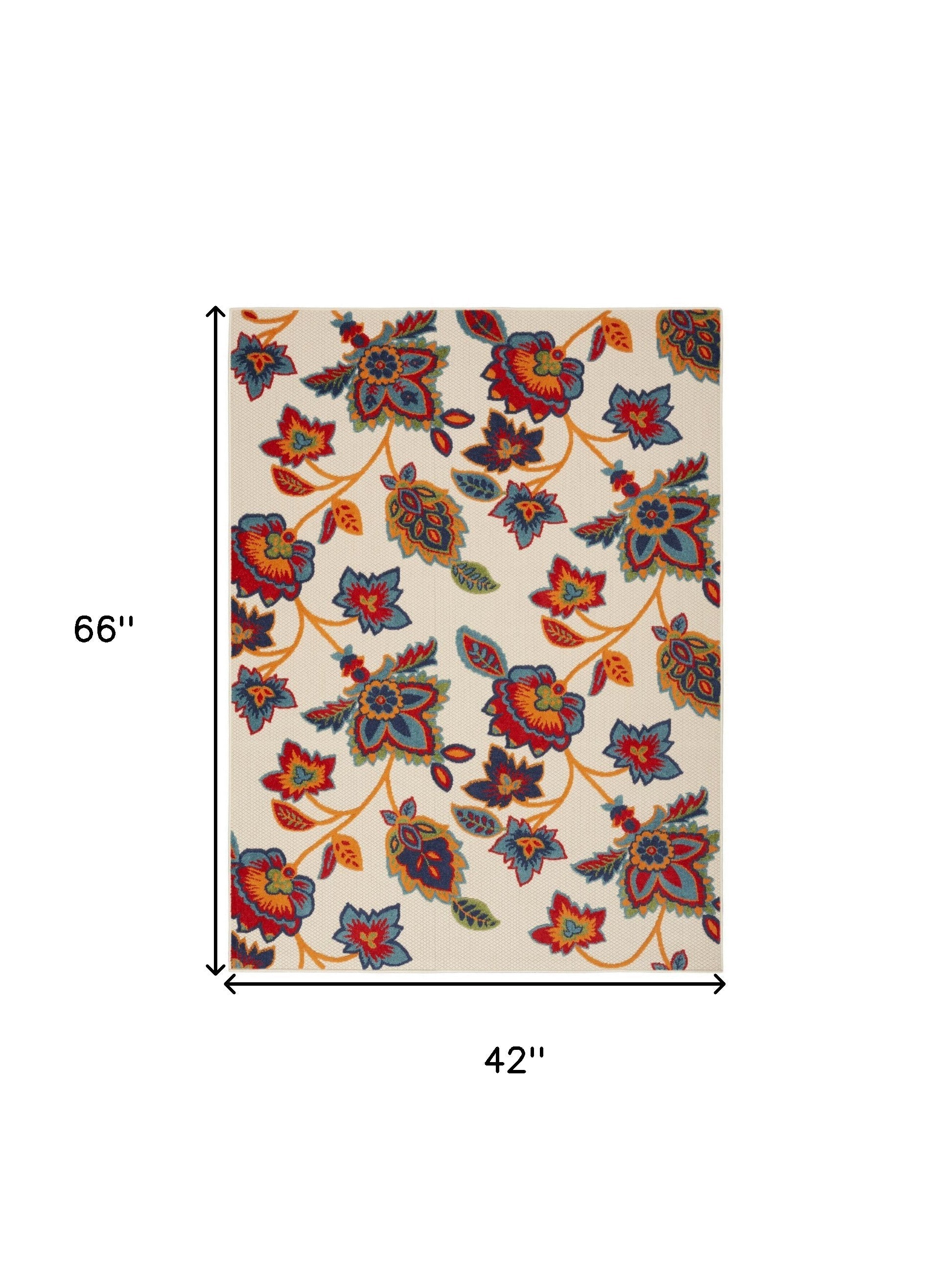 4' X 6' Gray Blue and Orange Floral Non Skid Indoor Outdoor Area Rug Homeroots Outdoor