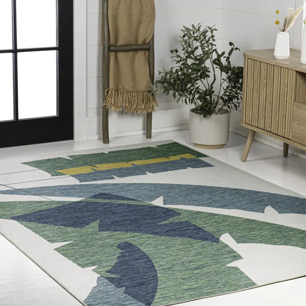 4' X 6' Green And Cream Abstract Indoor Outdoor Area Rug Homeroots Outdoor
