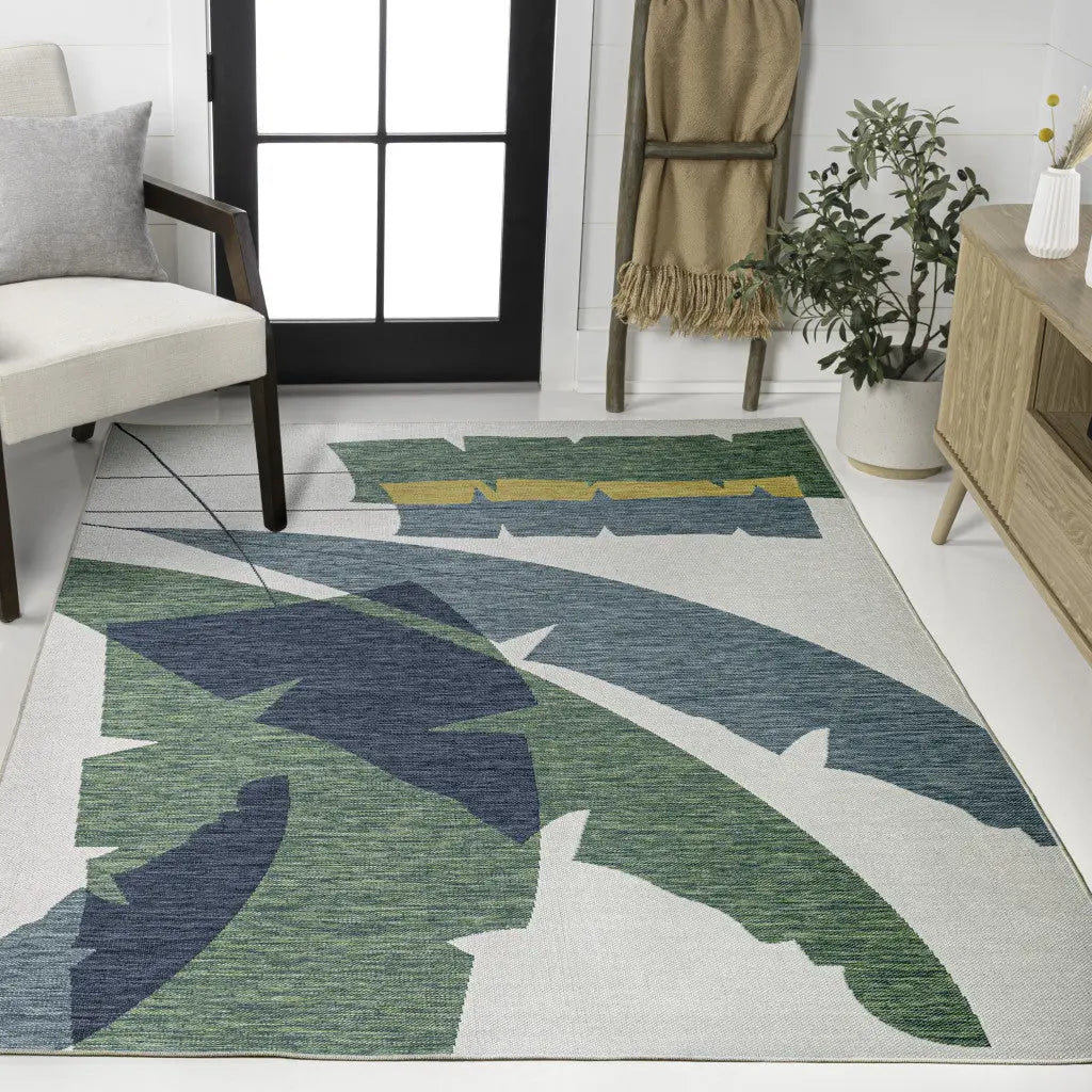4' X 6' Green And Cream Abstract Indoor Outdoor Area Rug Homeroots Outdoor