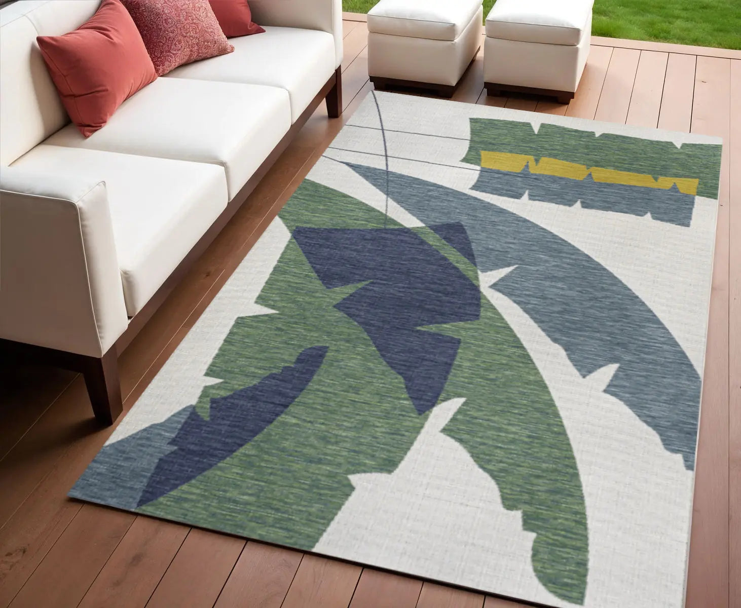 4' X 6' Green And Cream Abstract Indoor Outdoor Area Rug Homeroots Outdoor