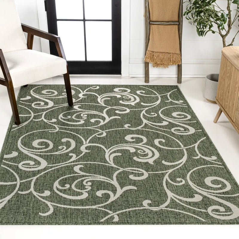 4' X 6' Green And Cream Floral Indoor Outdoor Area Rug Homeroots Outdoor
