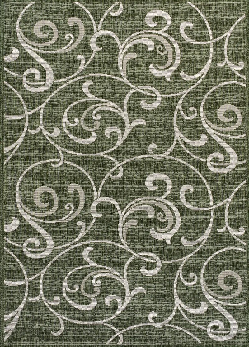 4' X 6' Green And Cream Floral Indoor Outdoor Area Rug Homeroots Outdoor