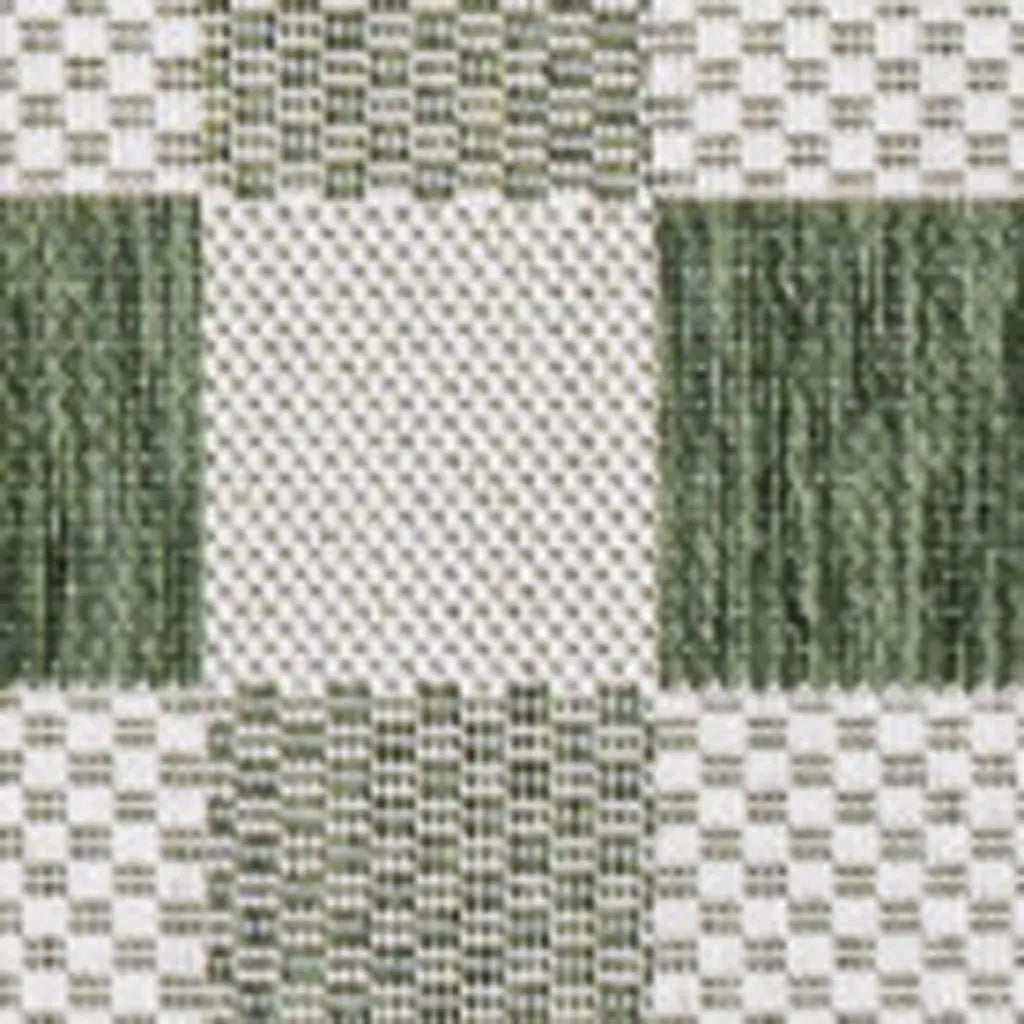 4' X 6' Green And Cream Geometric Indoor Outdoor Area Rug - GreatEagleInc