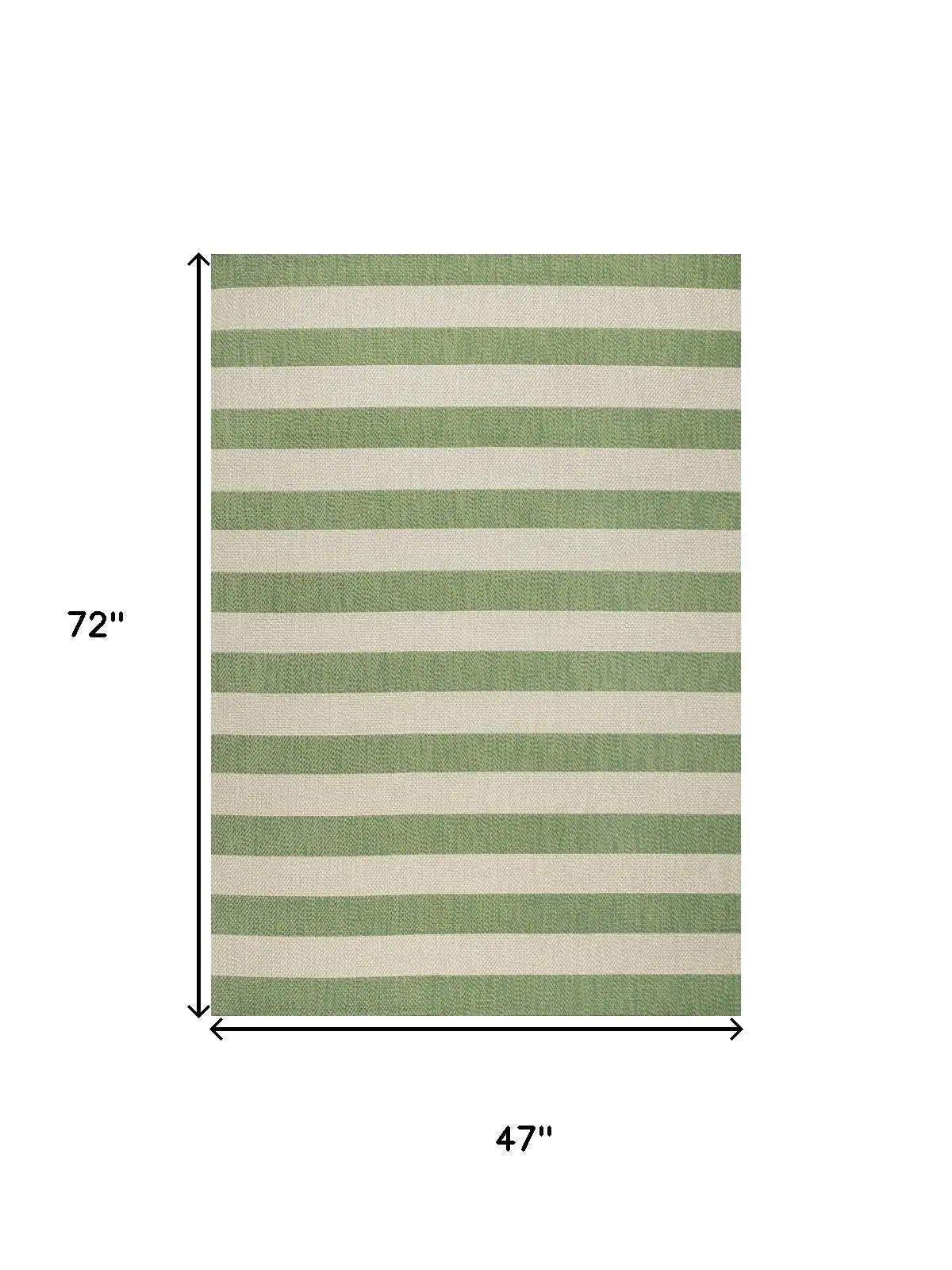 4' X 6' Green And Cream Striped Indoor Outdoor Area Rug Homeroots Outdoor