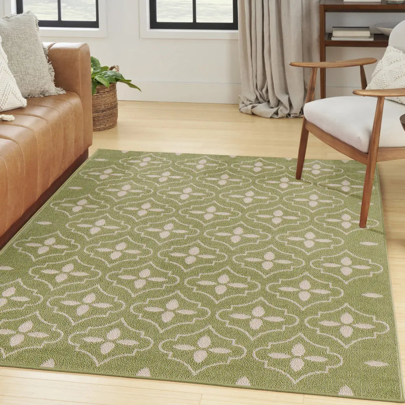 4' X 6' Green And Ivory Geometric Indoor Outdoor Area Rug Homeroots Outdoor