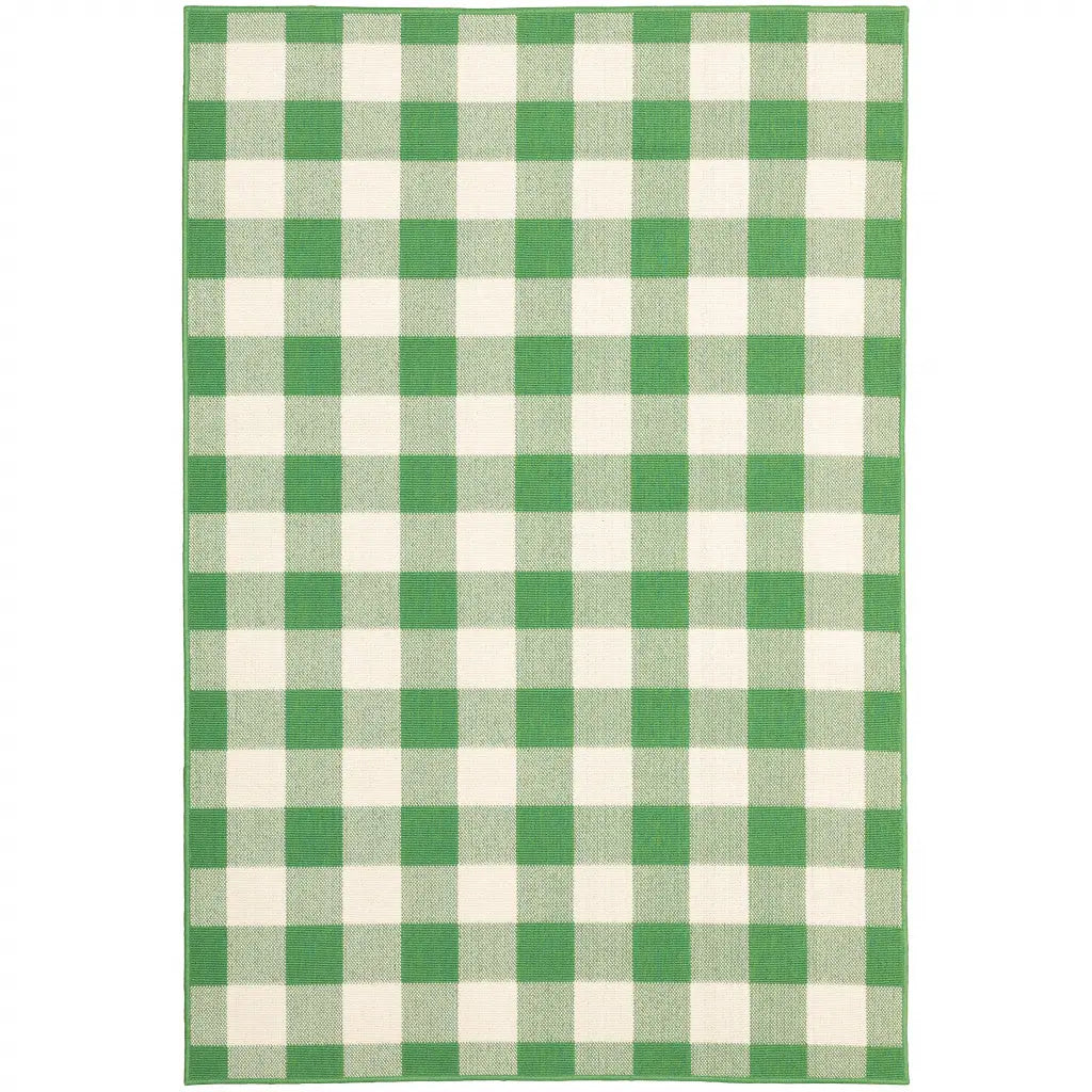 4' X 6' Green and Ivory Geometric Stain Resistant Indoor Outdoor Area Rug Homeroots Outdoor