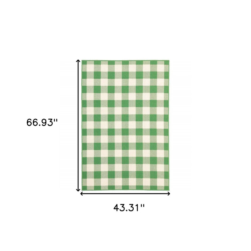 4' X 6' Green and Ivory Geometric Stain Resistant Indoor Outdoor Area Rug Homeroots Outdoor
