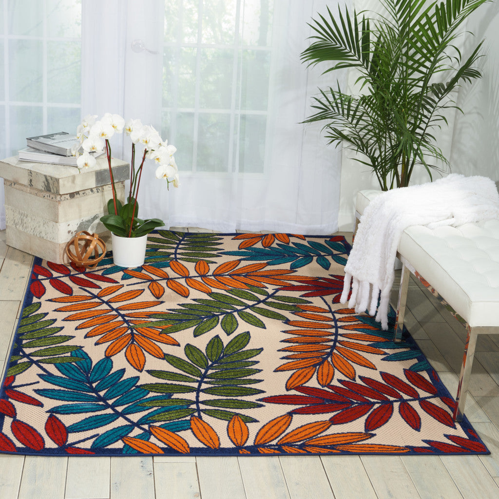 4' X 6' Ivory And Blue Floral Indoor Outdoor Area Rug - GreatEagleInc