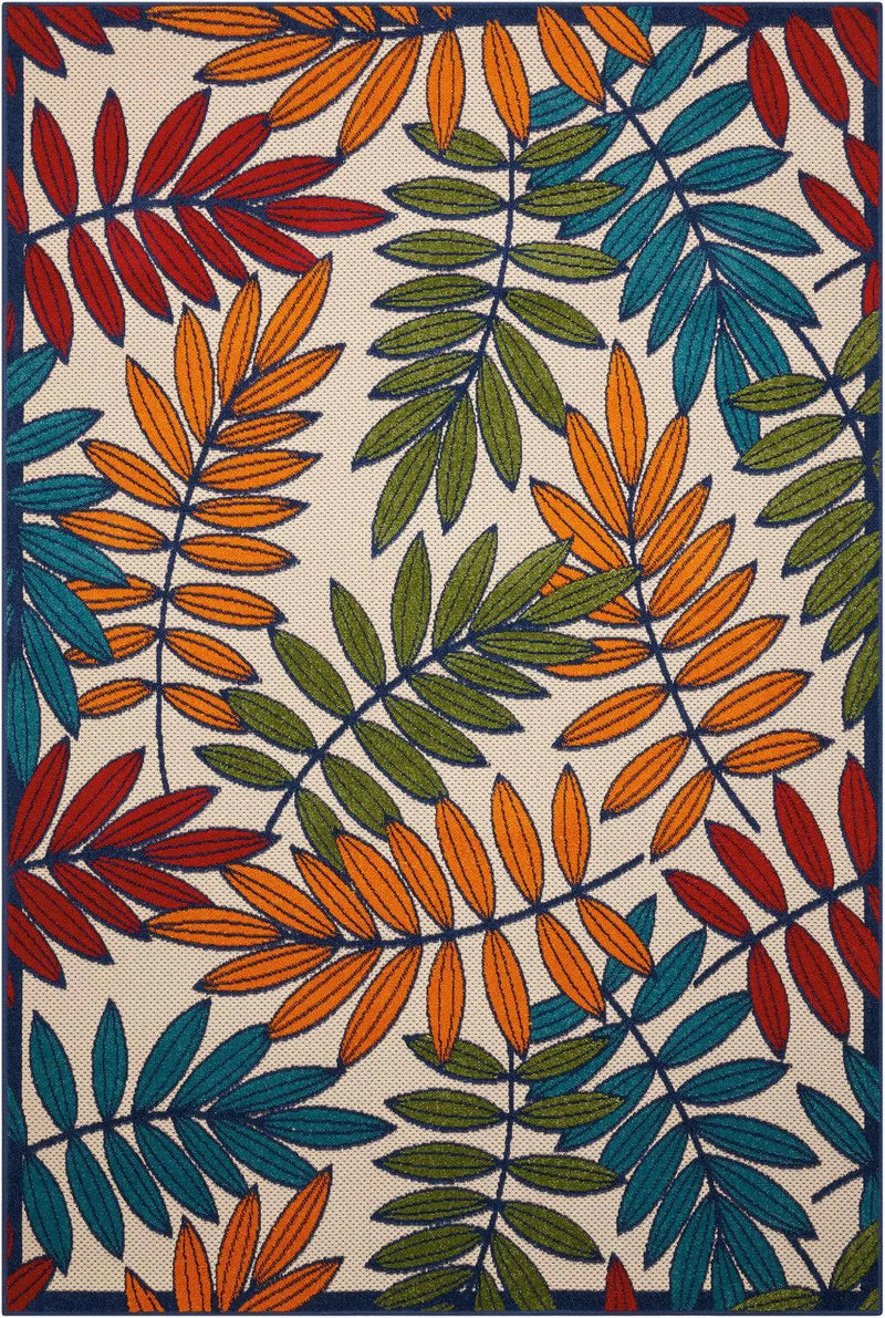 4' X 6' Ivory And Blue Floral Indoor Outdoor Area Rug - GreatEagleInc