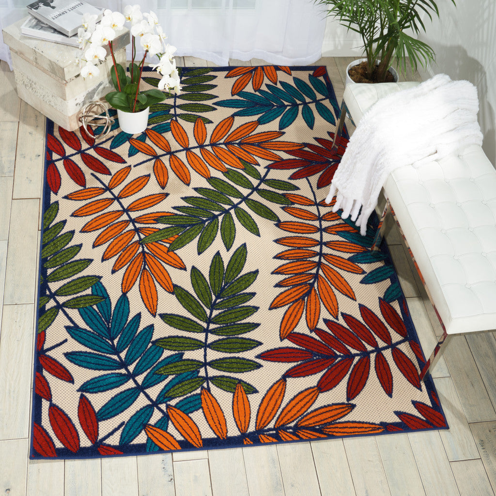 4' X 6' Ivory And Blue Floral Indoor Outdoor Area Rug - GreatEagleInc