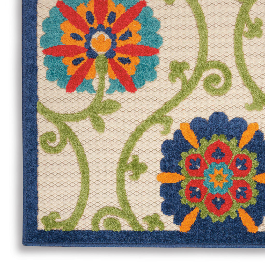 4' X 6' Ivory And Blue Indoor Outdoor Area Rug - GreatEagleInc