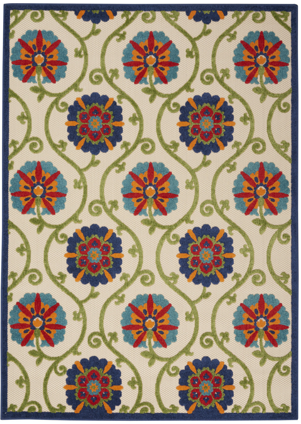4' X 6' Ivory And Blue Indoor Outdoor Area Rug - GreatEagleInc