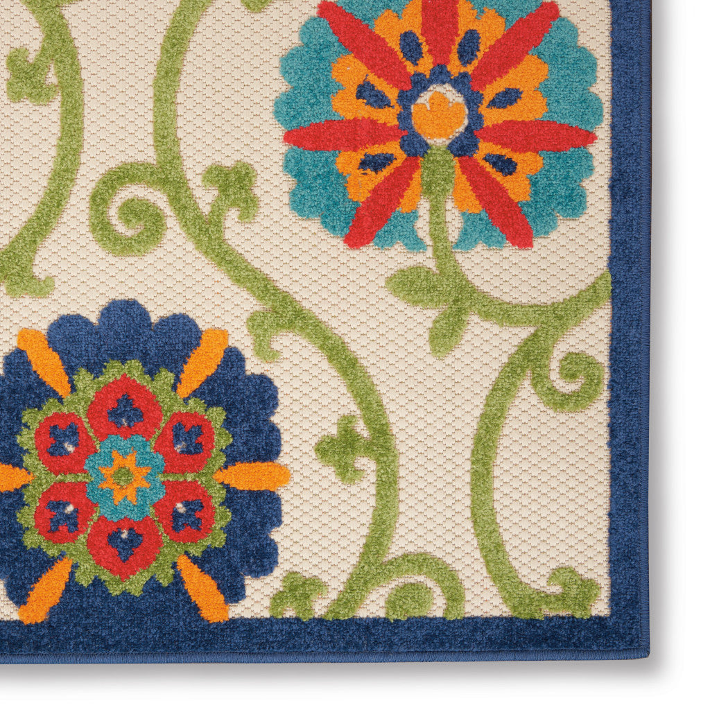 4' X 6' Ivory And Blue Indoor Outdoor Area Rug - GreatEagleInc